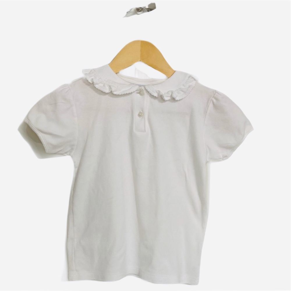 Little English Classic White Ruffled Peter Pan Blouse with Puff Sleeves Size 6